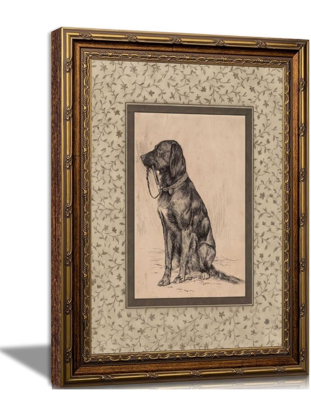 Vintage Gold Framed Dog Sketch Wall Art - 16x24 Inch Home Decor Piece